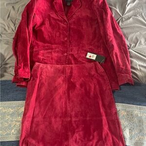 Relativity Red Suede Blazer and Skirt Set